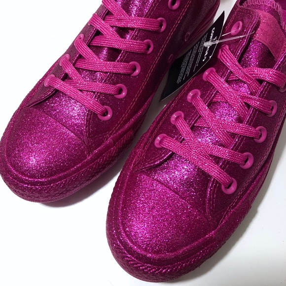 Converse Ctas Low Top Fuchsia Red Glitter NWT - Picture 8 of 8
